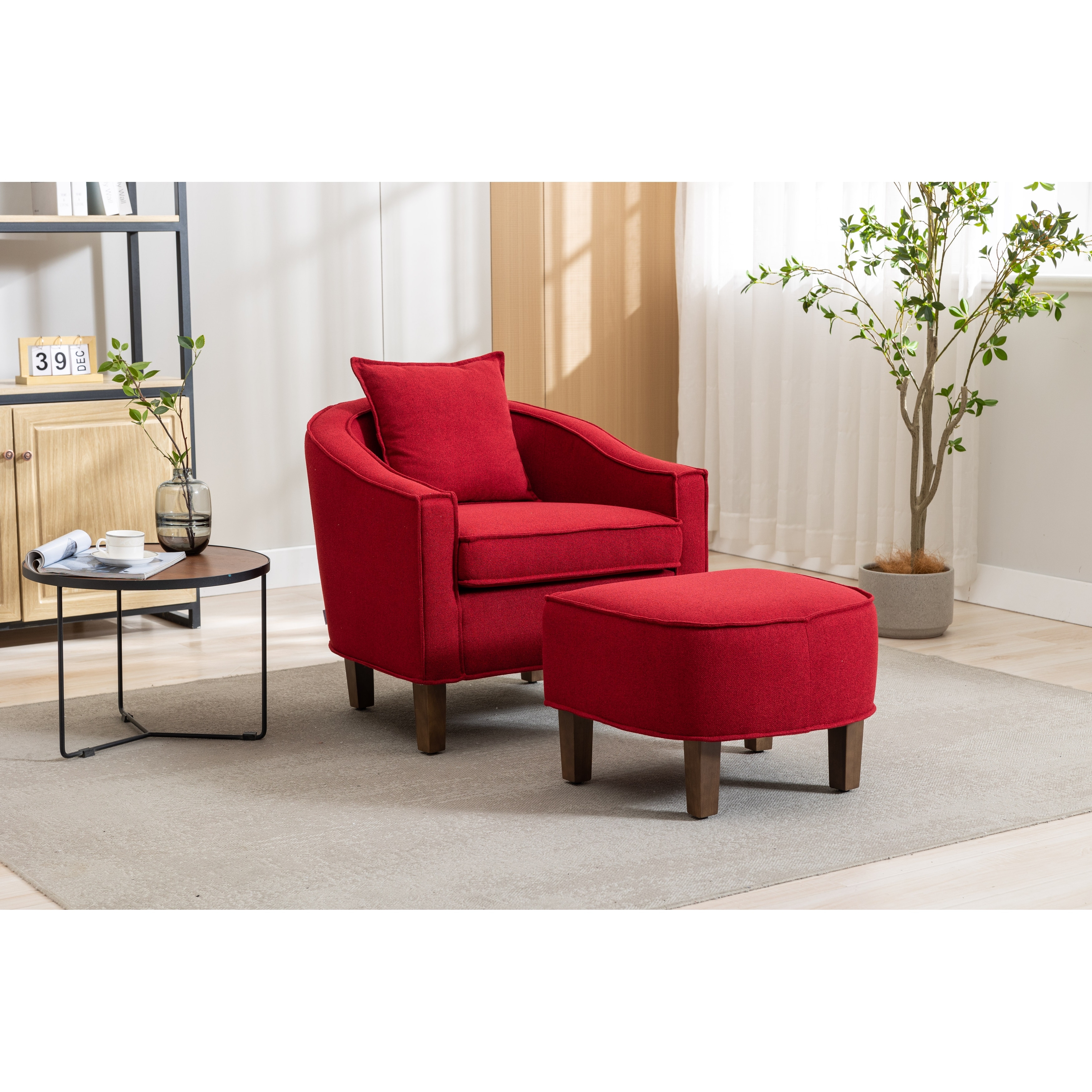 Red accent chair with outlet ottoman