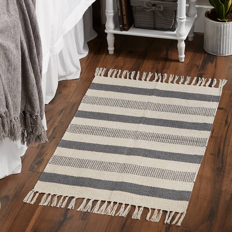 DII Black Ticking Stripe Hand-Loomed Rug 2x3 Ft - 24.0 In. L X 36.0 In. W X 0.2 In. H