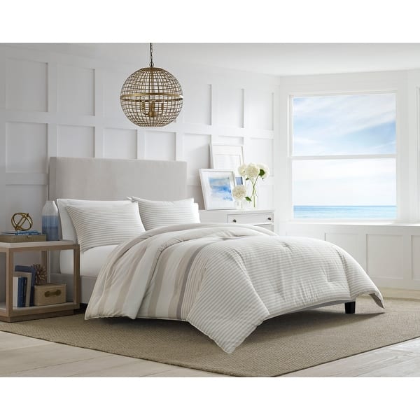 Nautica Saybrook Cotton Reversible Beige Comforter Set Bed Bath