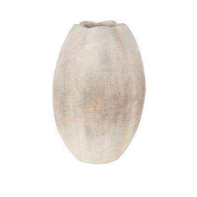Magnesium Oxide Antique Vase with Checkered Patterns - Cream - Roche River Decor