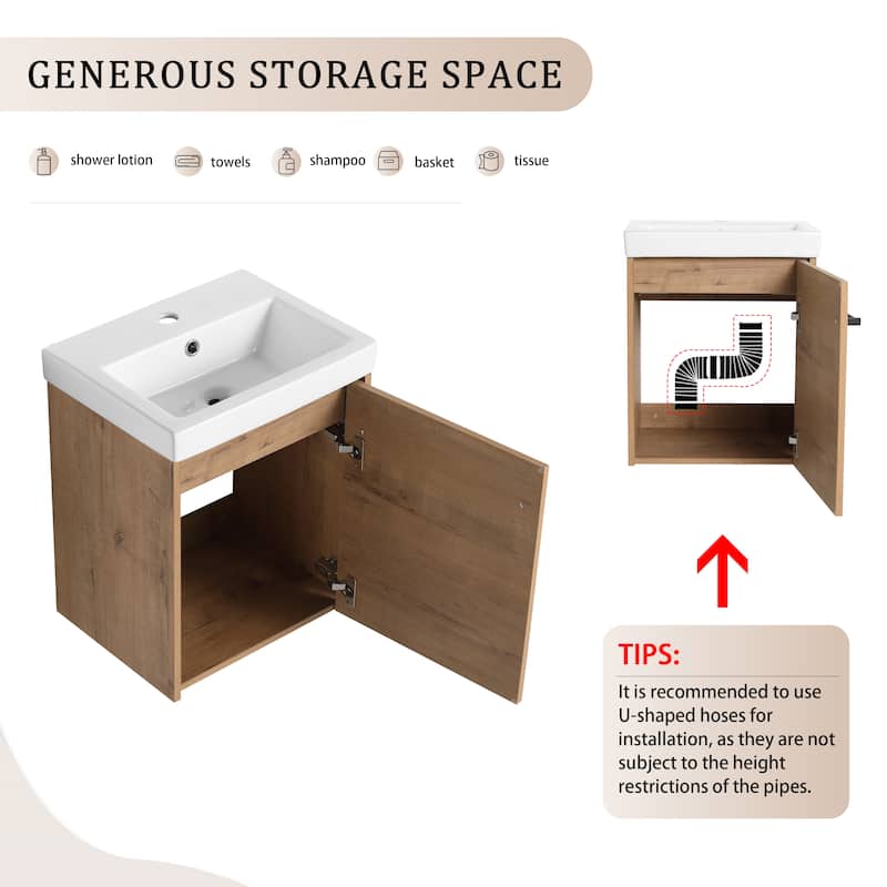 Bathroom Vanity With Sink In 16/18 Inch, Floating Bathroom Vanity With Soft Close Door
