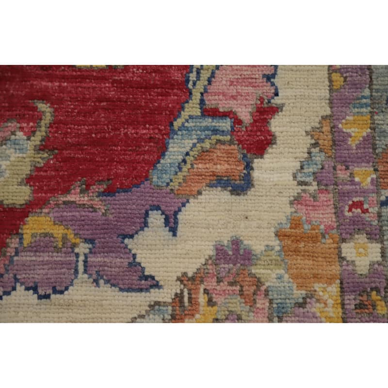 Hand Knotted Oriental 100% Wool Carpet Transitional Medallion Red Oushak Area Rug - 6' 11'' X 5' 1''