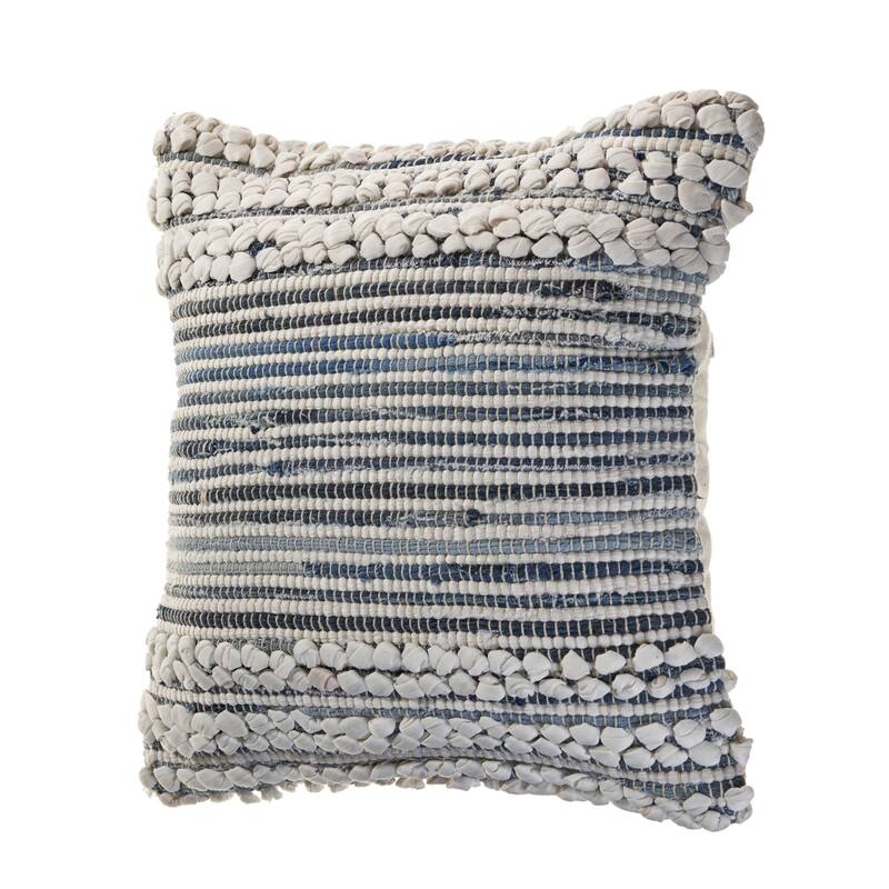 18" Blue and Ivory Textured Square Throw Pillow