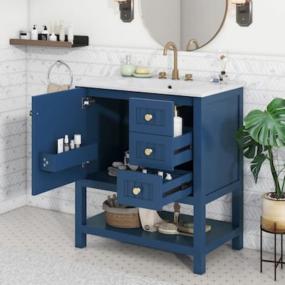 30" Transitional Style Bathroom Vanity with Ceramic Sink Combo