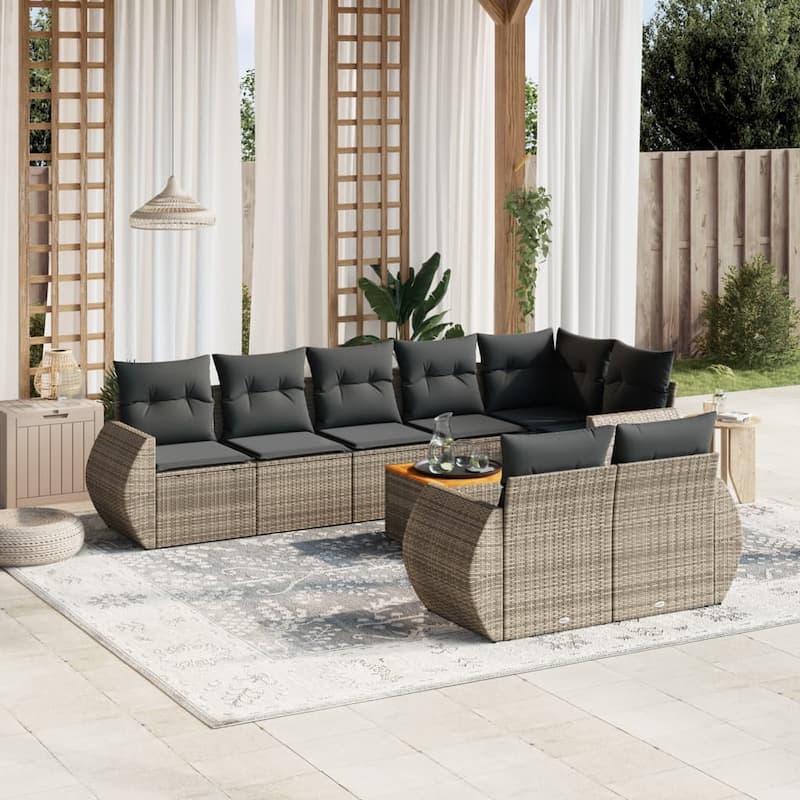 vidaXL Garden Sofa Set Black - 21.7 x 21.7 x 14.6 - Gray Modular,9 Piece