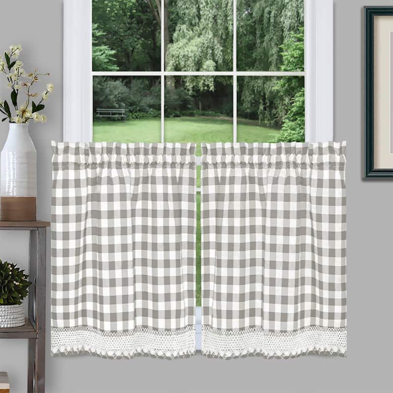 Achim Buffalo Check Window Curtain Tier Pair - 58x24 - Grey