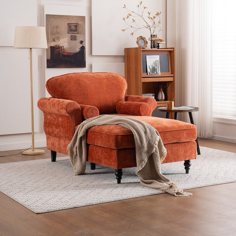 Oversized Chaise Lounge Chenille Chair Indoor Single Sofa with Wide Seat Design Suitable for Living Room Bedroom