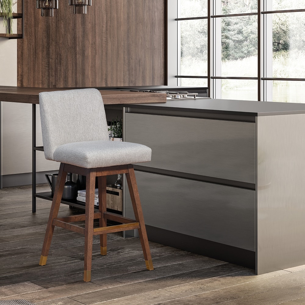 Basila Swivel Bar Stool, Upholstered Counter Height Chair with Solid Wood Frame