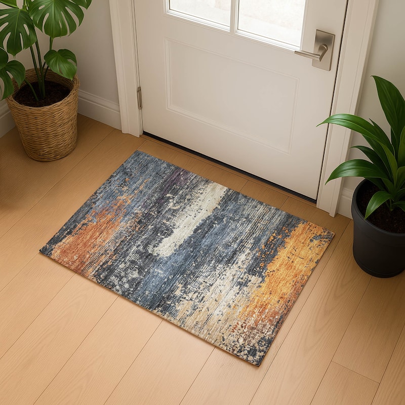 Premium Washable Super Soft Abstract Modern Mayfield Rug - Blue - 1'8" x 2'6"