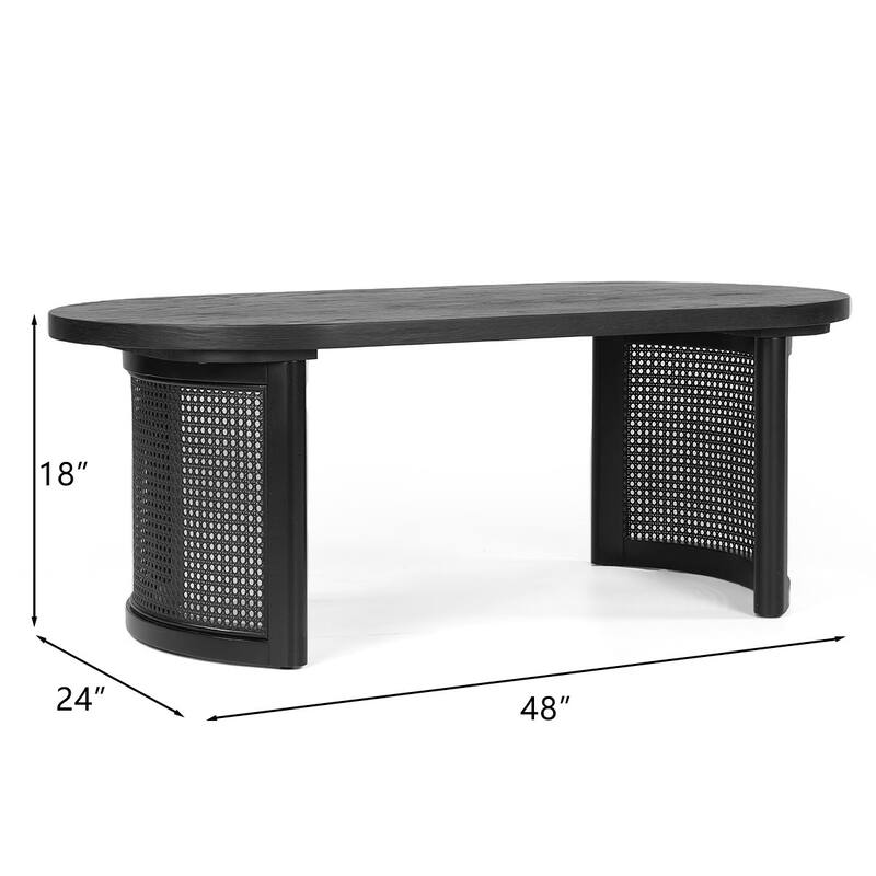 48" Oval Solid Oak Rattan Coffee Table