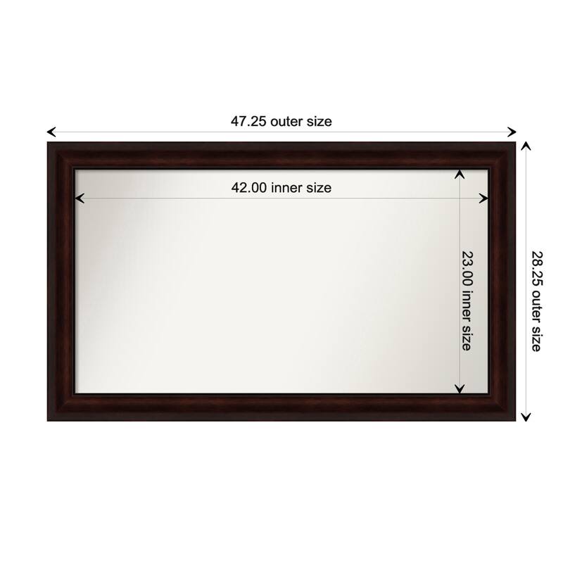 Coffee Bean Brown Framed Non-Beveled Custom Wall Mirror, Bathroom Vanity Mirror - Outer Size: 47.25 x 28.25