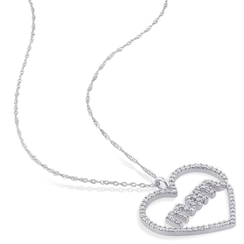 Miadora 1/5ct TDW Diamond Open Heart "MOM" Necklace in 10k White Gold
