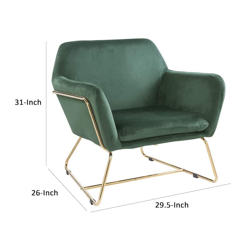 Saul 30 Inch Modern Accent Chair, Padded Seats, Green Velvet