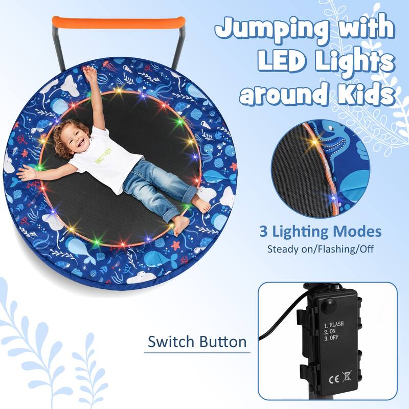 Foam Kids Trampoline with LED Lights, Foldable Frame and Handrail