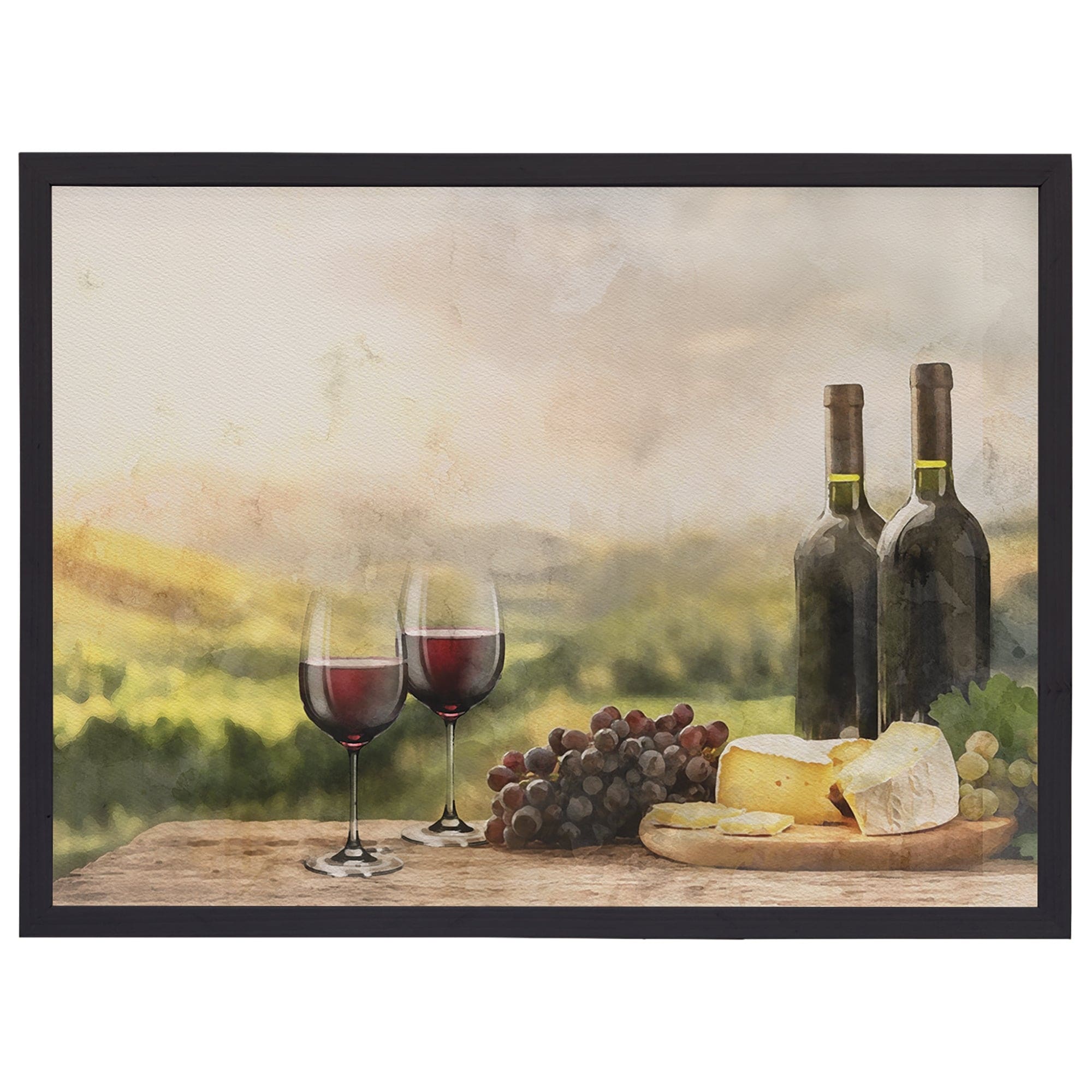 Sincere Surroundings Black Wood Frame Wall Art Vineyard Scene