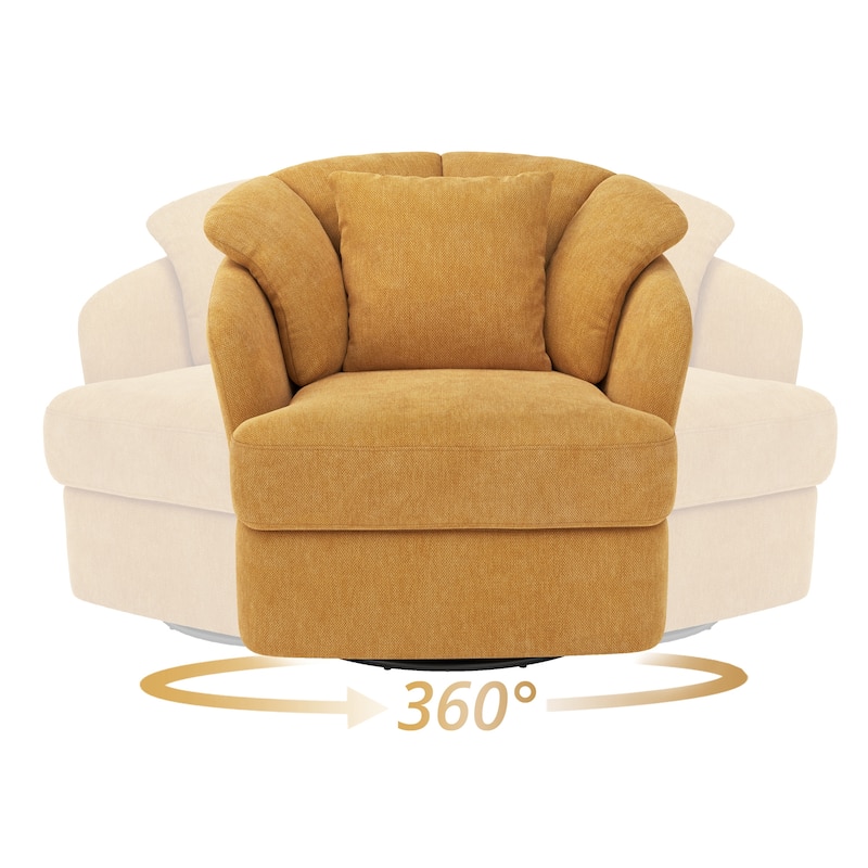 Upholstered Swivel Accent Chair Barrel Armchair Metal Frame with Pillows Living Room Chair