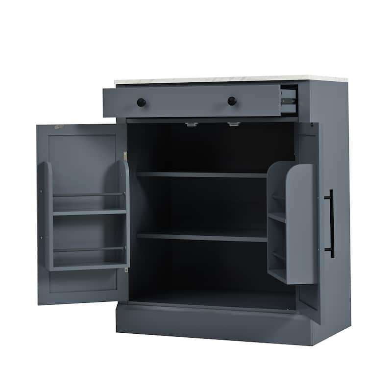Kitchen Pantry Cabinet with Drawer, Buffet Cabinet with 2 Door Shelves, Wood Storage Cabinet with Adjustable Shelves