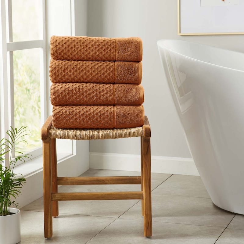 Linery & Co. Cotton Diamond Waffle Texture Bath Towels - Bath Towel (Pack of 4) - Copper