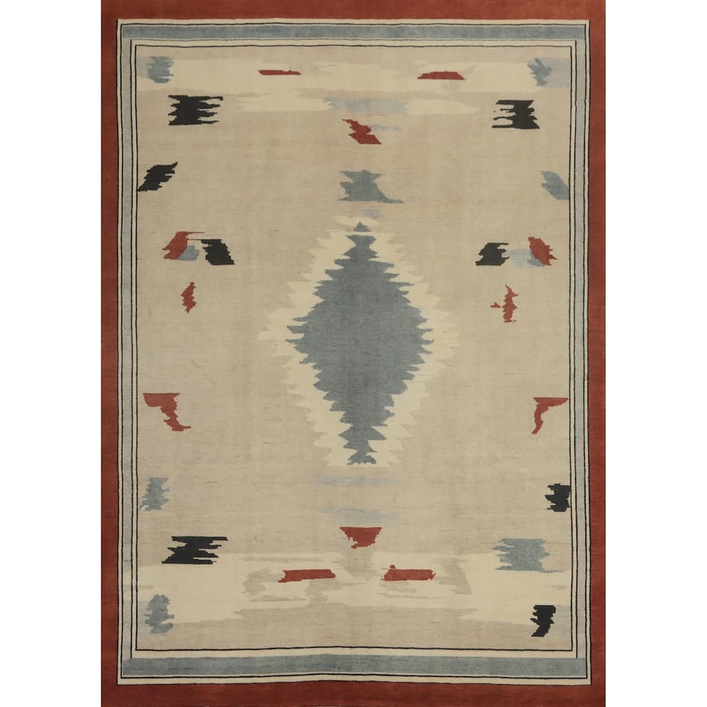 Geometric Gabbeh Vegetable Dye Area Rug Handmade Wool Carpet - 11' 10'' X 9' 0''