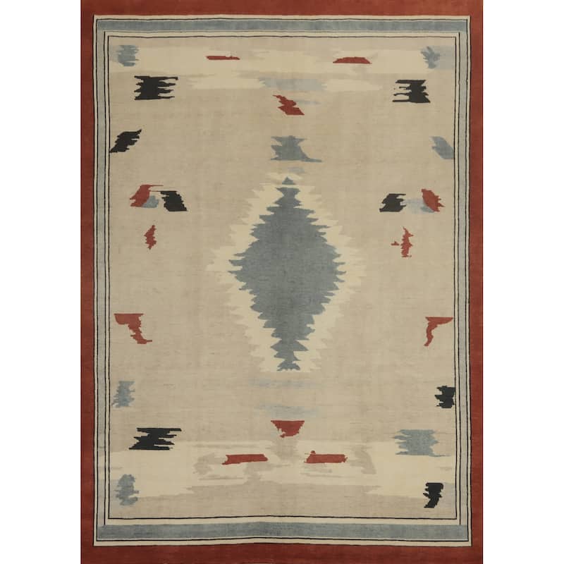 Geometric Gabbeh Vegetable Dye Area Rug Handmade Wool Carpet - 11' 10'' X 9' 0''