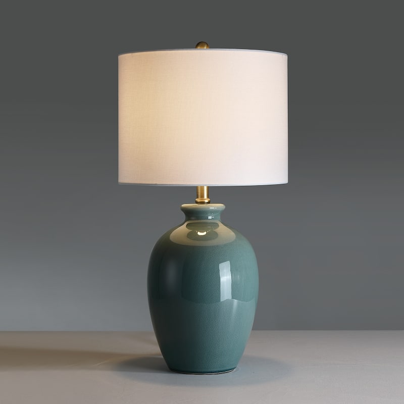 Ceramic Table Lamp with White Shade - 22.5 in. H - Green