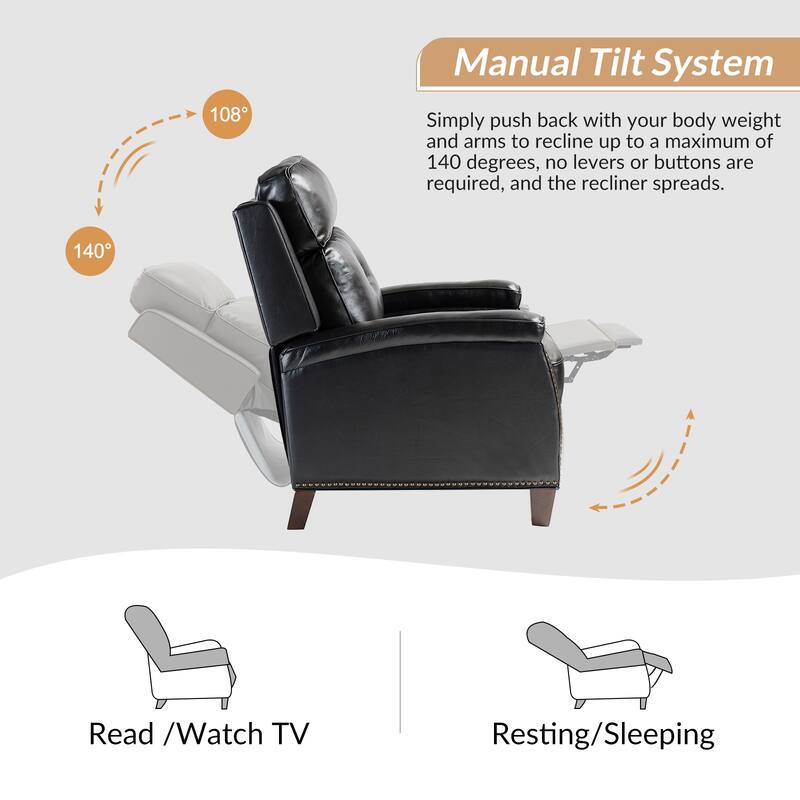 Gaspar Mid-Century Modern Pushback Recliner with Nailhead Trim by HULALA HOME