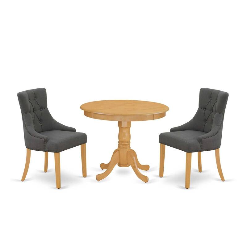 HomeStock 3-Pc Natural Oak Finish Solid Wood Top - Round Dining Room Set - Seats 4