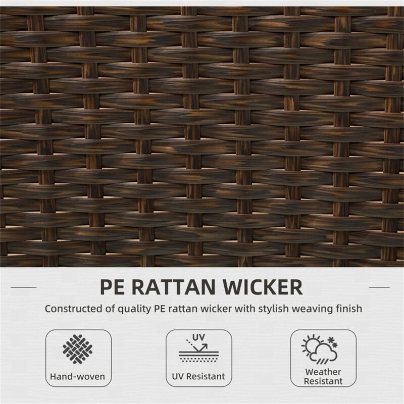 Brown PE Rattan Outdoor Chair Set with Cream Cushions and Steel Frame - 20.9" W x 22.8" D x 32.75" H