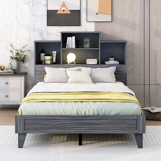 Platform Bed, Headboard with USB Charging
