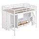 preview thumbnail 7 of 12, White Full Size Solid Wood Loft Bed with Wardrobe and Storage Table