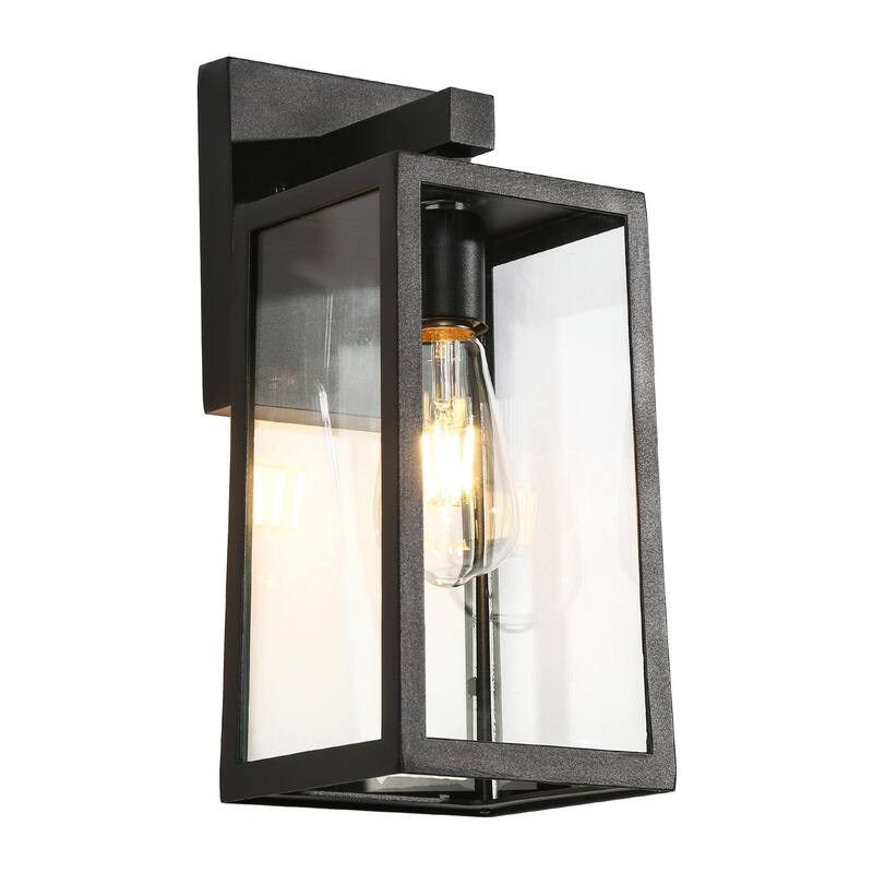 Modern Farmhouse Black 1-Light Outdoor Wall Sconces Patio Lantern - W5.9" x H13.4"