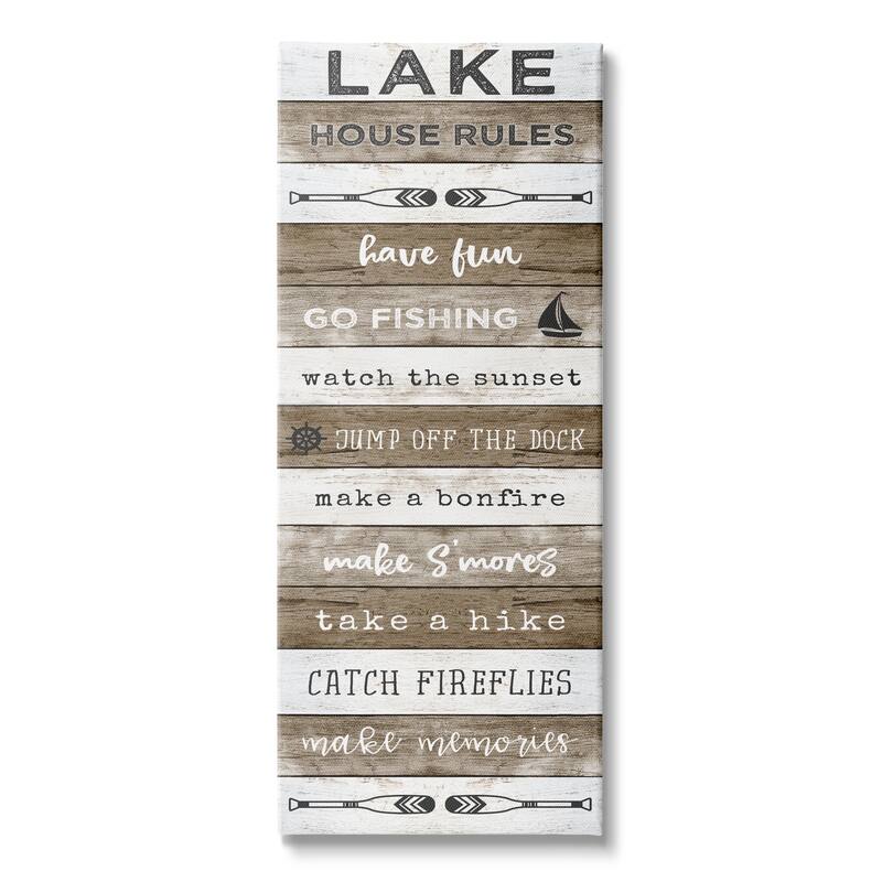 Stupell Lake House Rules List Rustic Pattern Boat Oars Canvas Wall Art - White - 13 x 30