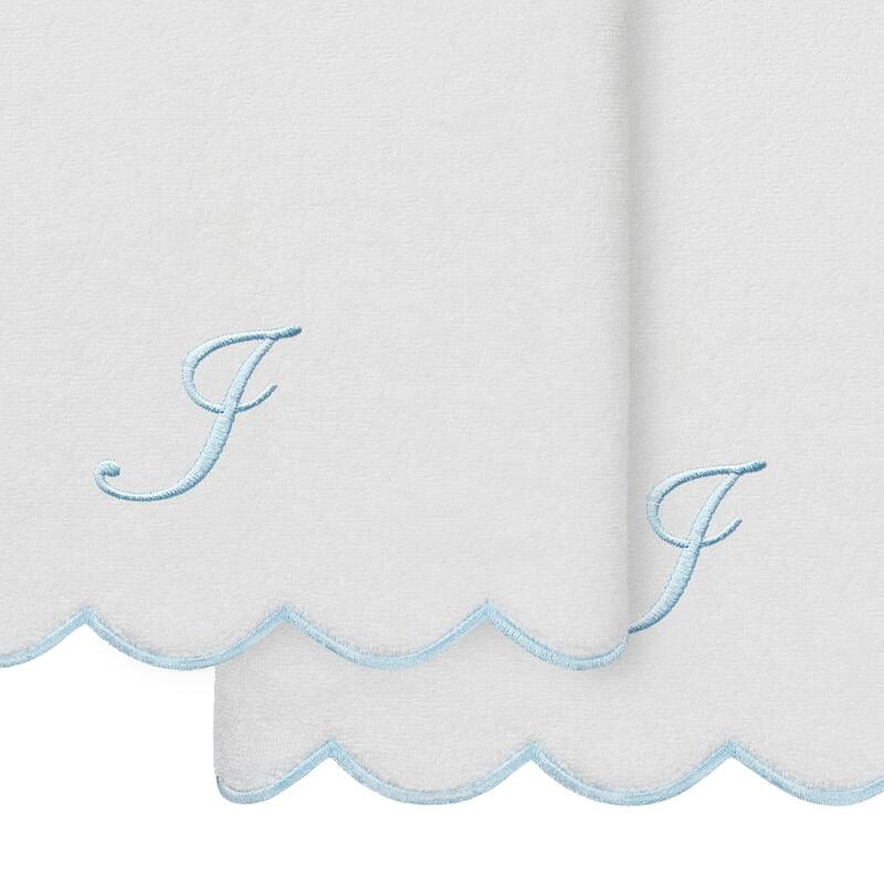 Authentic Hotel and Spa 100% Turkish Cotton Blue ADORNIA Scallop Personalized 2 Piece Bath Towel Set - 2 Bath Towels
