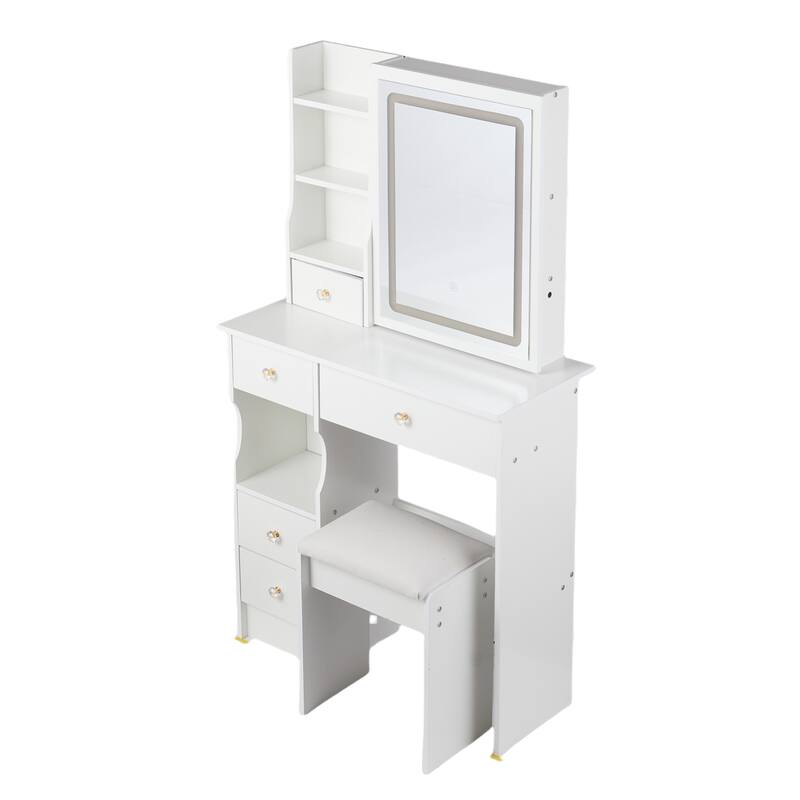 29.2" Vanity Set with LED Mirror, 3-Color Light & Cushioned Stool
