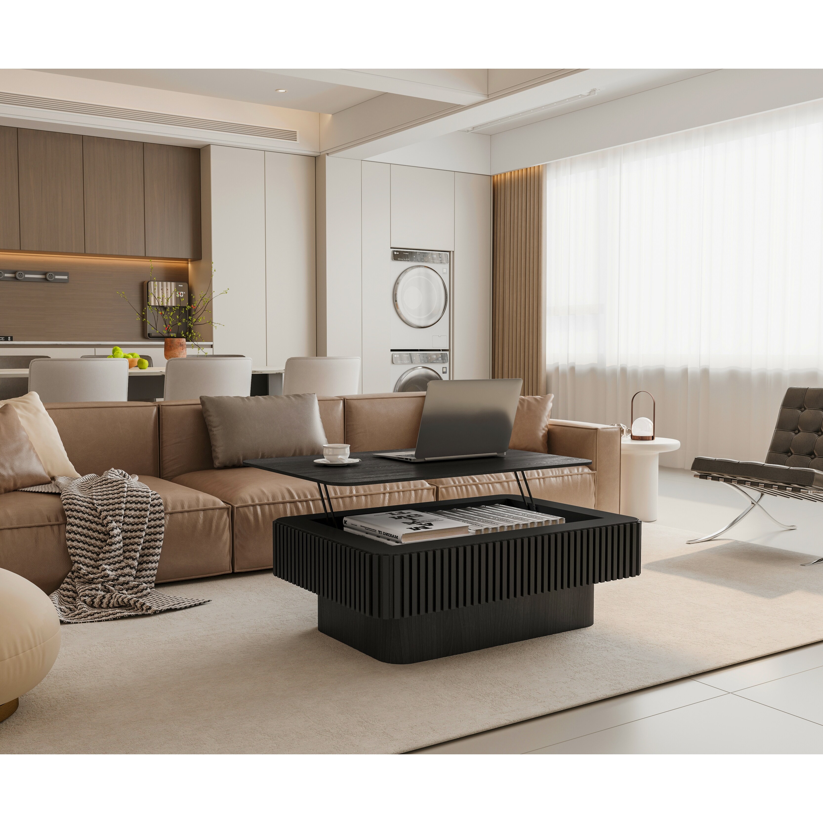 38.6" Modern Fluted Lift-Top Accent Coffee Table with Storage