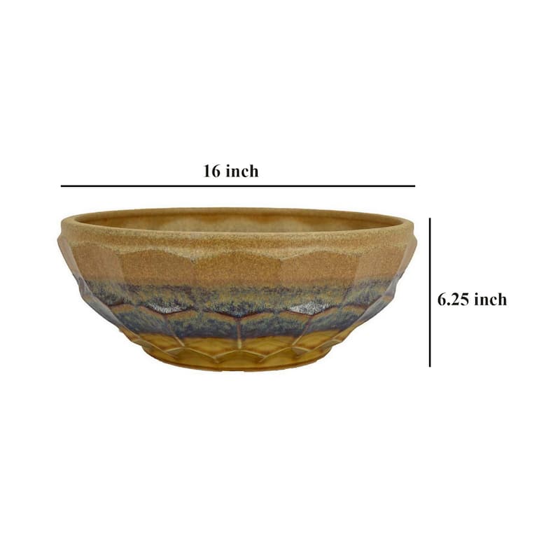 Lione Decorative Bowl, Glossy Brown and Gray Glazed Ceramic, 16 Inch