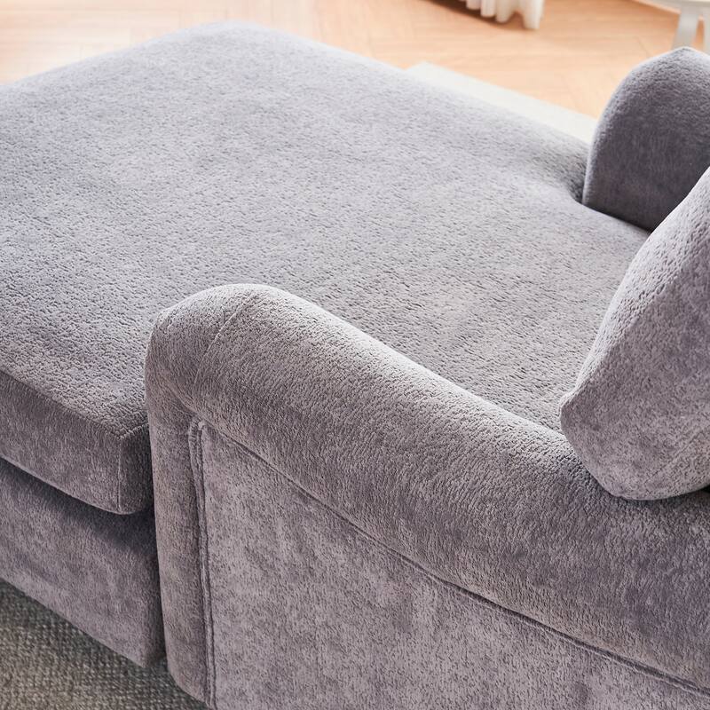 Modern Mid-Century Grey Foam Chaise Lounger Sofa
