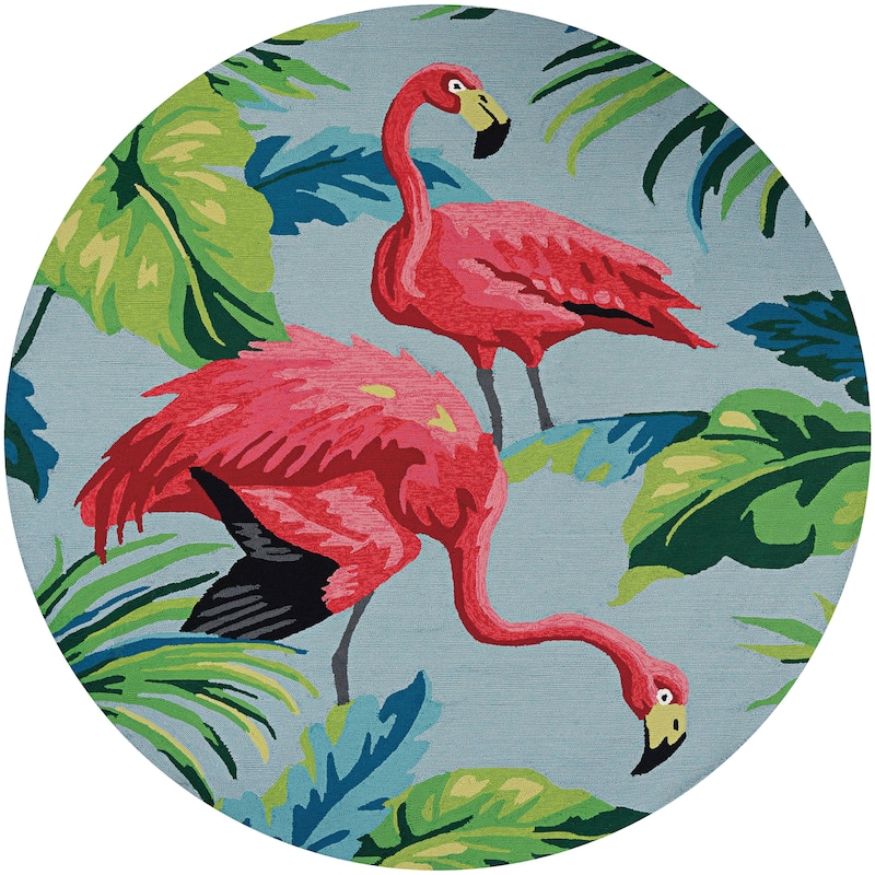 Dream Decor Rugs Miami Flamingoes Pink Blue Indoor Outdoor Area Rug - 7'10" Round