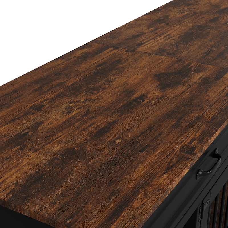 Furniture Style Double Dog Crate with Drawers, 64.6" Wooden Pet Kennel End Table, Removable Divider, Heavy Duty Metal Bars