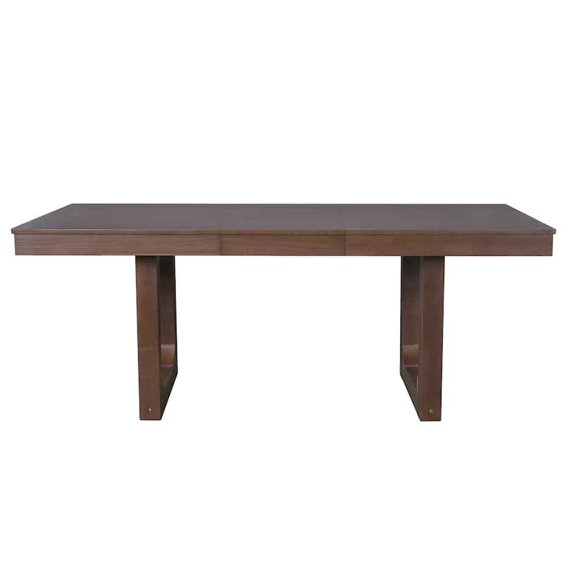 60"-78" Extendable Dining Table with Smooth Rails, Wooden Kitchen Table with Removable Leaf, Double U-Shape Base