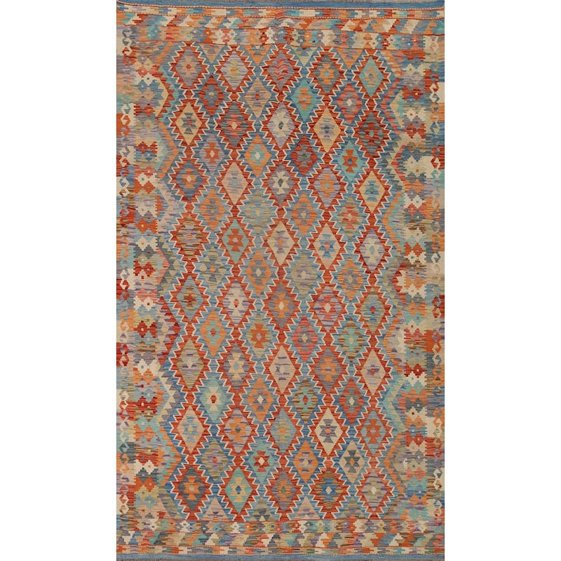 Hand Woven Oriental 100% Wool Carpet Southwestern All-Over Multi-Colored Kilim Area Rug - 9' 10'' X 6' 5''