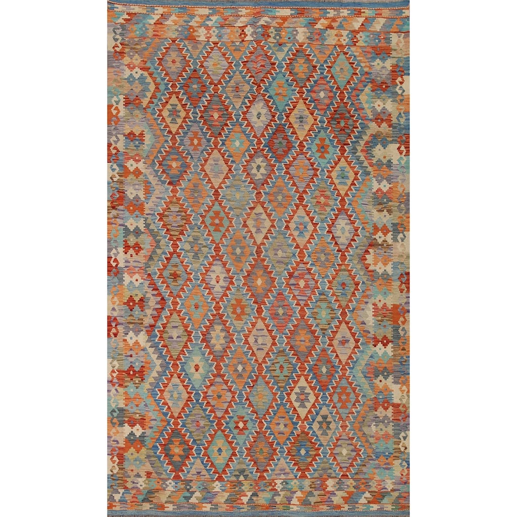 Hand Woven Oriental 100% Wool Carpet Southwestern All-Over Multi-Colored Kilim Area Rug - 9' 10'' X 6' 5''