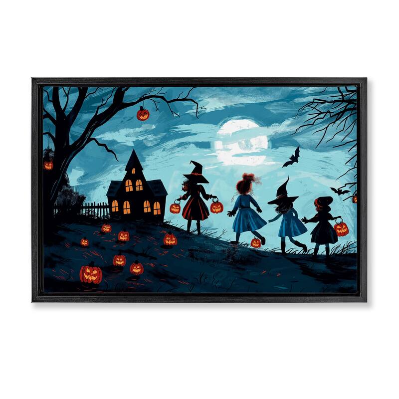 Stupell Witch Trick Or Treaters Framed Floater Canvas Wall Art Design By Wumples - 25 x 17 - Black