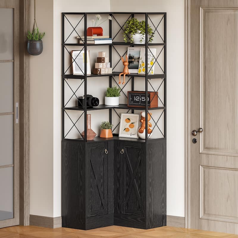 79 Inches Tall Corner Shelf Cabinet Storage with Doors - 11.81"D x 27.56"W x 79.13"H