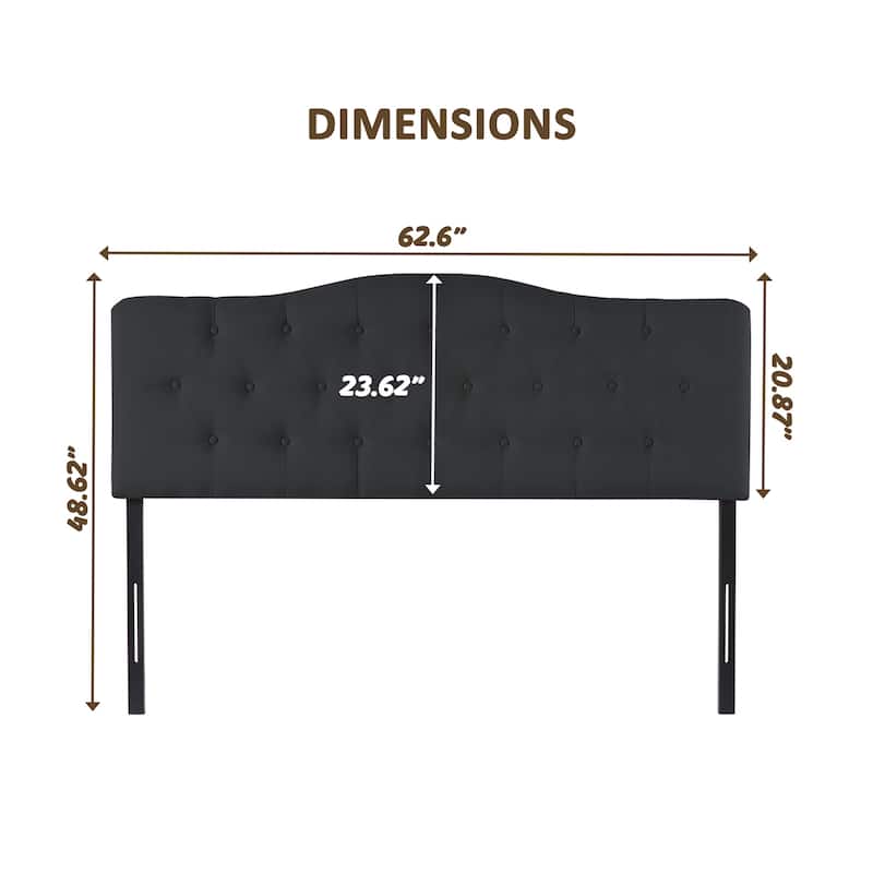 Adjustable Queen Headboard Only, Tufted Linen, 12 Height Settings, Metal Legs, Wall Mountable