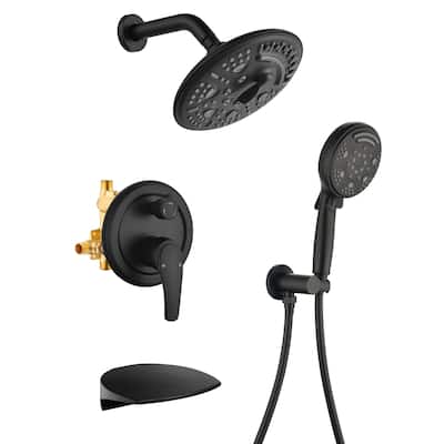 Wall Mount Tub Shower Faucet With Rough-in Valve Complete Shower System With Handheld And 8 Inch Shower Head Combo Kit Trim Set