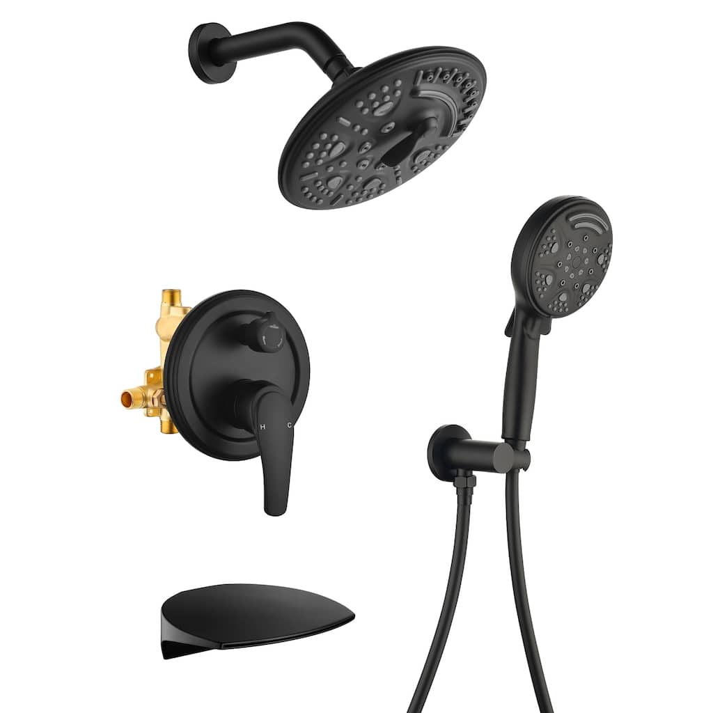 Wall Mount Tub Shower Faucet With Rough-in Valve Complete Shower System With Handheld And 8 Inch Shower Head Combo Kit Trim Set