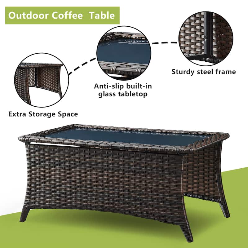 Pocassy Outdoor Patio Wicker Coffee Table-Rectangle - 46.5X28.5X21