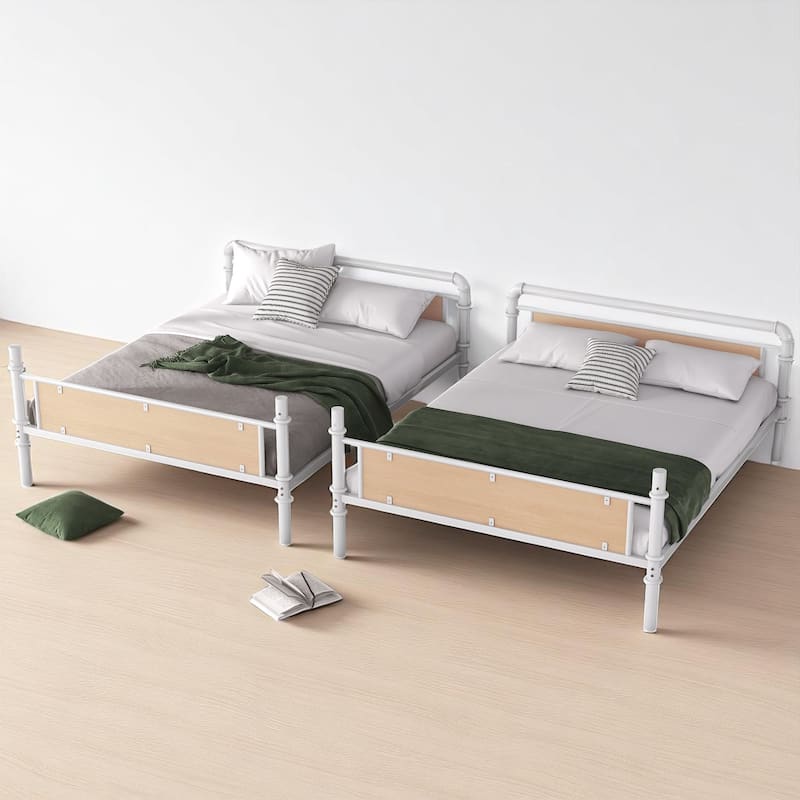 Industrial Twin XL Metal Bunk Bed with Wood Accents, Detachable Frame with Safety Rails and Underbed Storage