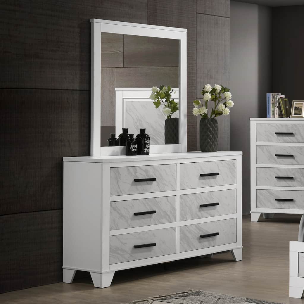 Furniture of America Loris Modern 2-Piece White Wood 6-Drawer Dresser and Mirror Set